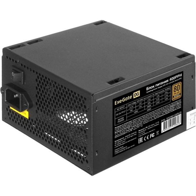 Блок питания 400W EXEGATE 80 PLUS® Bronze 400PPH-OEM ATX, APFC, КПД 88% (80 PLUS Bronze)