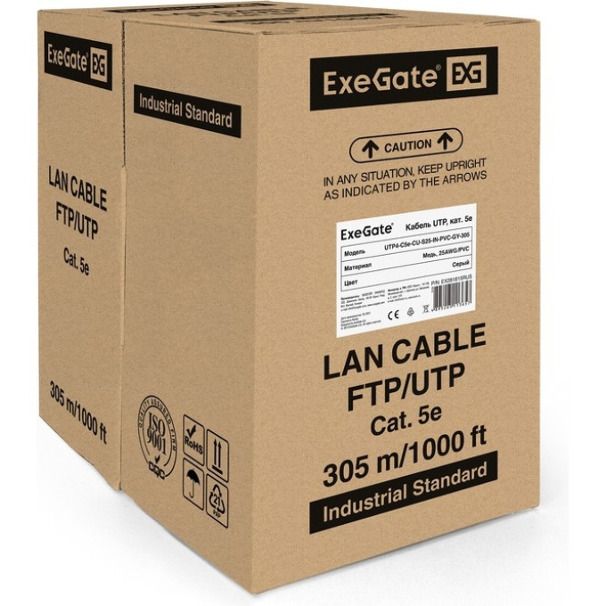 Кабель EXEGATE UTP4-C5E-CU-S25-IN-PVC-GY-305 UTP