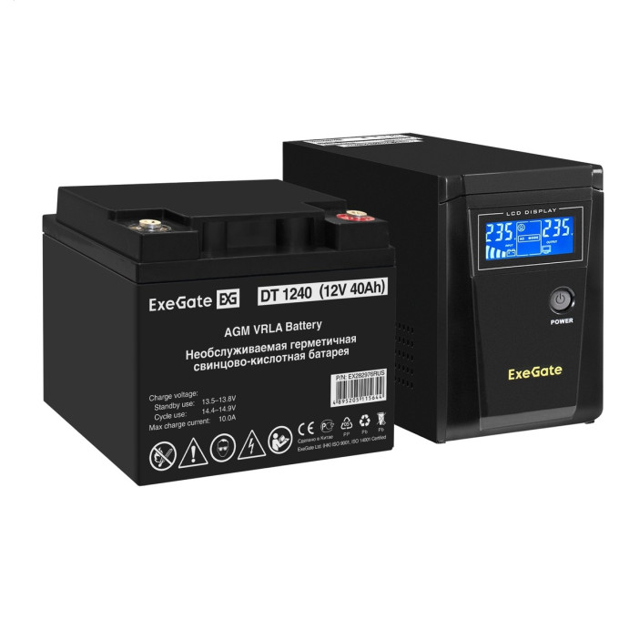 Комплект EXEGATE ИБП EX295986RUS + батарея 40Aч EX282976RUS 1шт