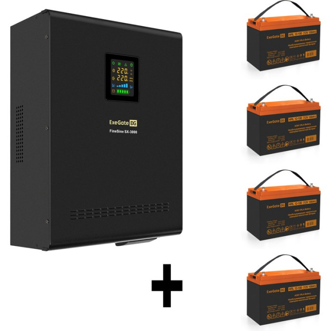 Комплект EXEGATE ИБП EX296003RUS + батарея 100Aч EX285656RUS 4шт