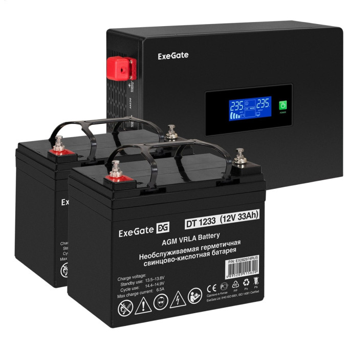 Комплект ИБП EXEGATE IDEALSINE SR-1500.LCD.2SH + батарея 33Aч, 2 шт