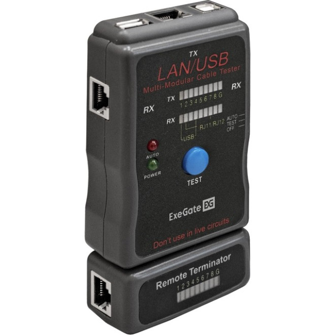 Тестер сетевой EXEGATE EX-T5448 для RJ-45/RJ-11/RJ-12/USB